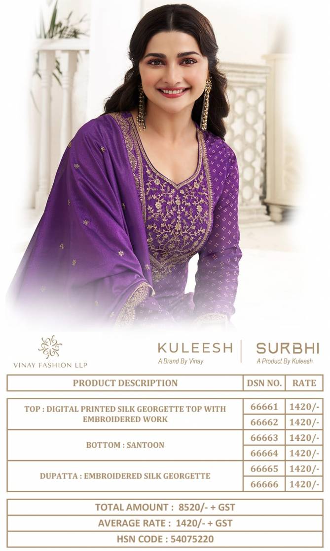 Kuleesh Surbhi By Vinay Heavy Georgette Designer Salwar Suits Catalog